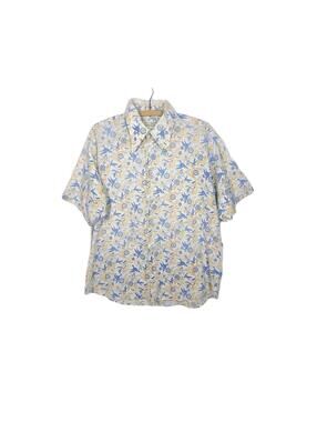 Vtg 60s Mens Shirt Birds Print Dacron Cotton Flat Hem Button Up L 16 Monaco Fade